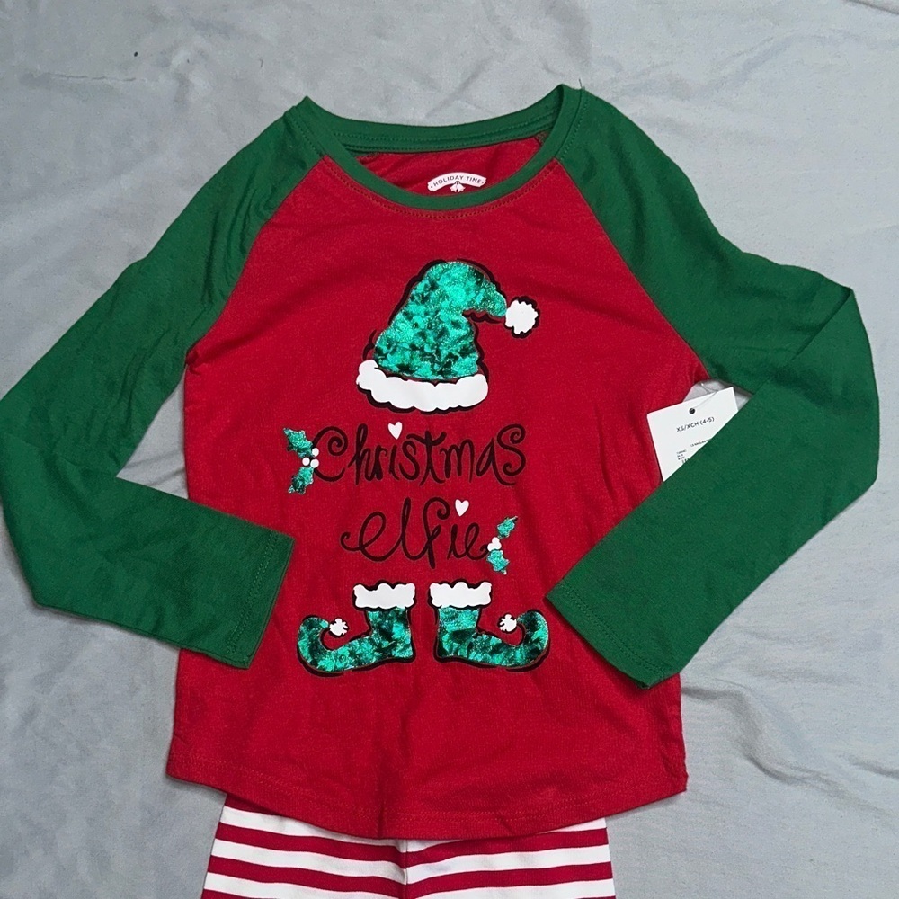 Christmas Elf Kids Pajamas Set - Red and Green - Picture 3 of 8